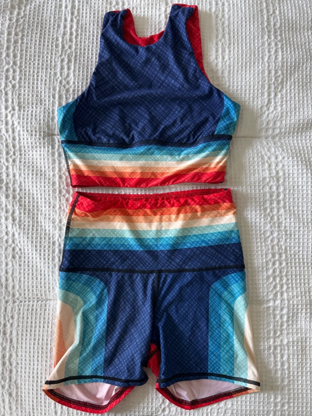 Yoga Democracy Rainbow High-Neck & Shorts Athletic Set size XS top & bottom